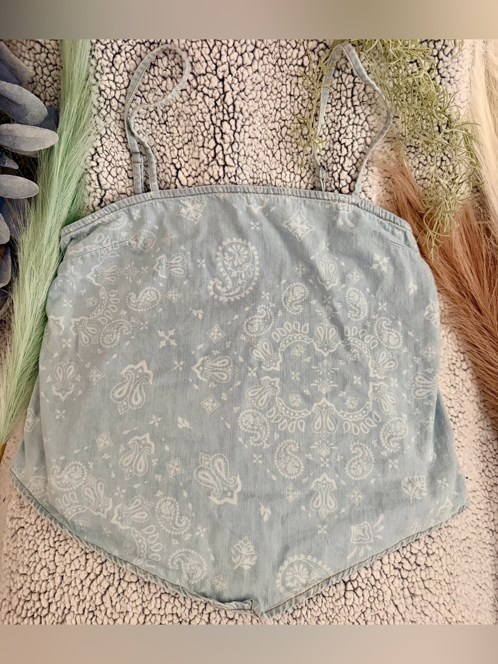 Wrangler Light Blue Smocked Top with Tan Stitching